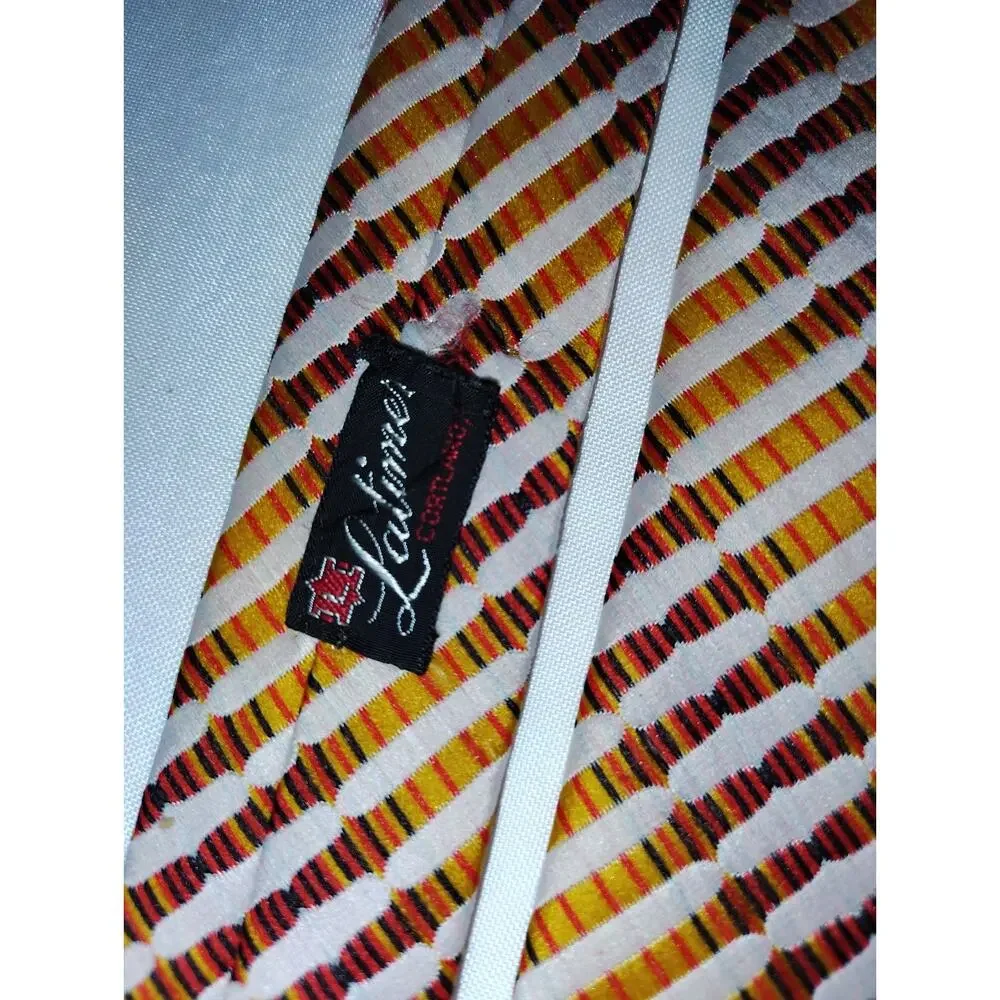 Vintage 1970s Polyester Latimer Geometric Stripe Necktie Brown Gold White